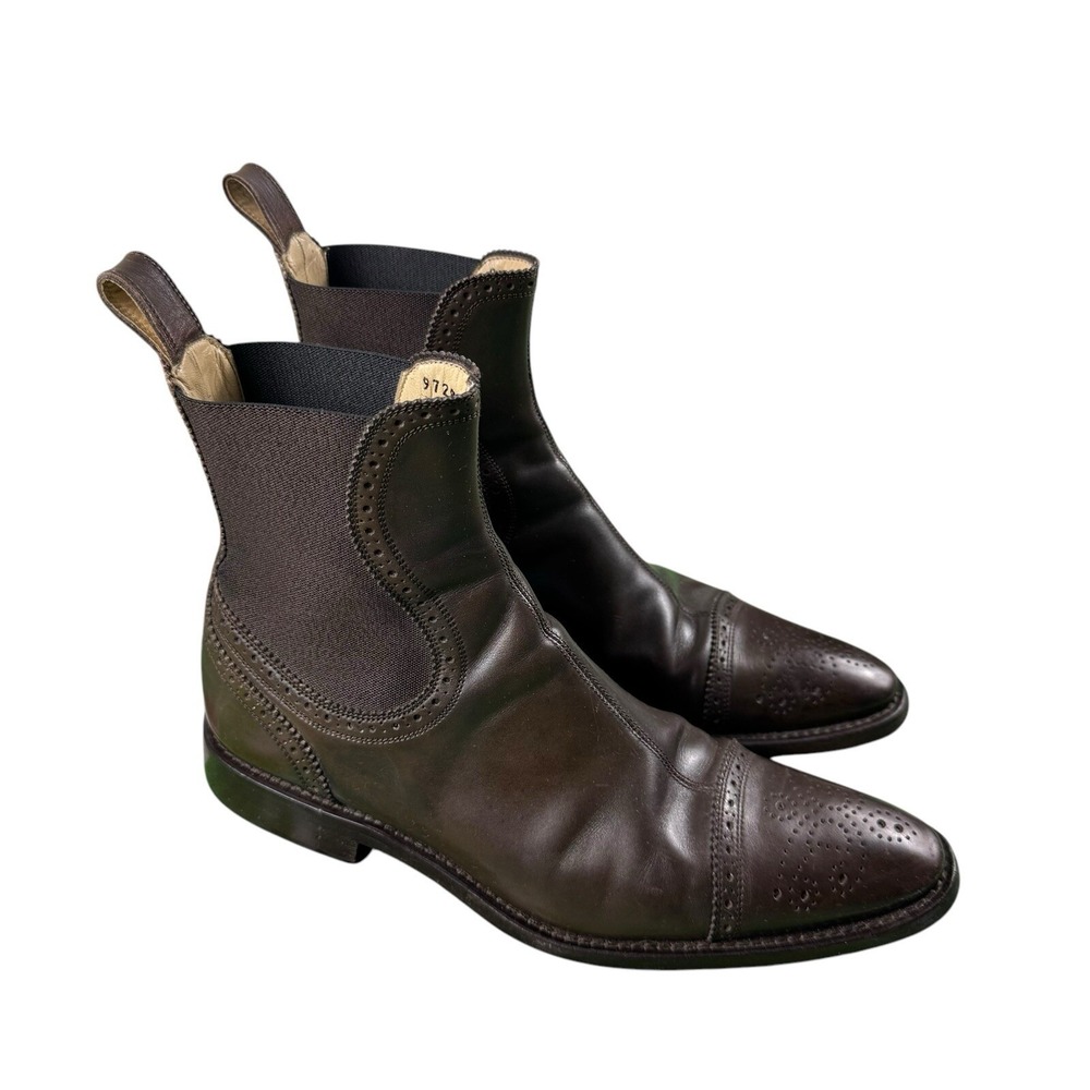 Dolce and Gabbana Mens Slip On Wing Tip Leather Chelsea Boots Brown Size 9